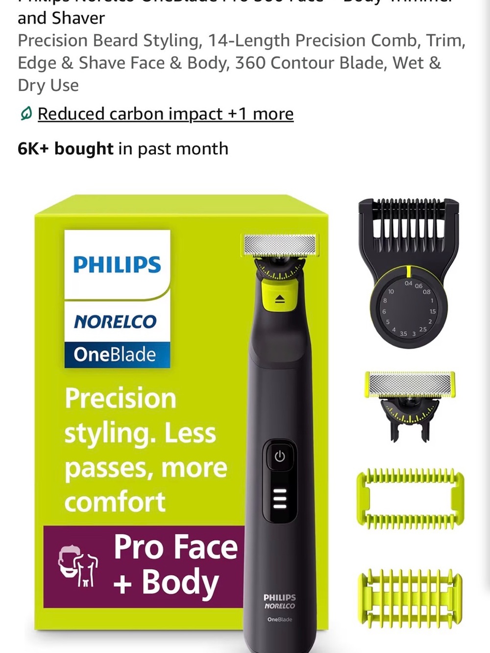Philips OneBlade Pro Face + Body Trimmer — Black and Lime